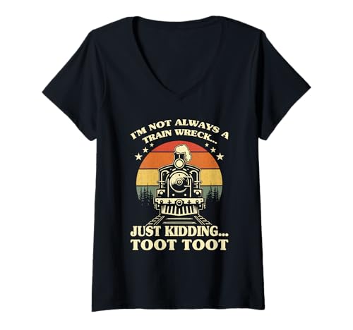 Damen Ich bin nicht immer ein Zugunglück Nur ein Scherz Toot Toot T-Shirt mit V-Ausschnitt Damen Ich bin nicht immer ein Zugunglück Nur ein Scherz Toot Toot T-Shirt mit V-Ausschnitt von Funny Train lovers design