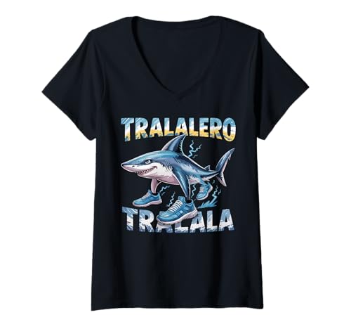 Damen Tralalero Tralala Italian Brain Rot Italian Brainrot Meme T-Shirt mit V-Ausschnitt von Funny Tralalero Tralala Shark Italian Brainrot