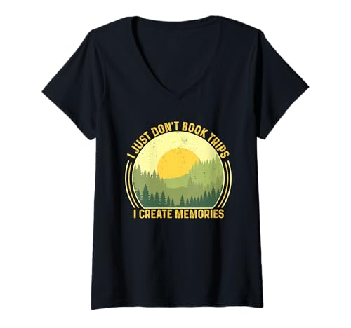Damen Ich buche einfach Keine Reisen, ich schaffe Erinnerungen T-Shirt mit V-Ausschnitt von Funny Travel Vacation Trip Outdoor Summer
