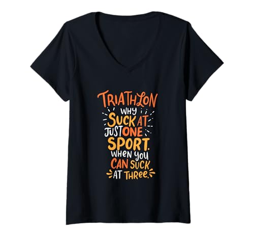 Damen Triathlon Triathlet Schwimmen Radfahren Laufen Multi Sport T-Shirt mit V-Ausschnitt Damen Triathlon Triathlet Schwimmen Radfahren Laufen Multi Sport T-Shirt mit V-Ausschnitt von Funny Triathlon Training Triathlon Sport Lovers