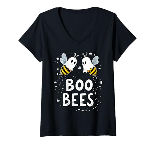 Damen Lustiges Boo Bees Boobs Ghost Bee Last Minute Halloween Kostüm T-Shirt mit V-Ausschnitt von Funny Trick or Treat Halloween Party Costume Tee