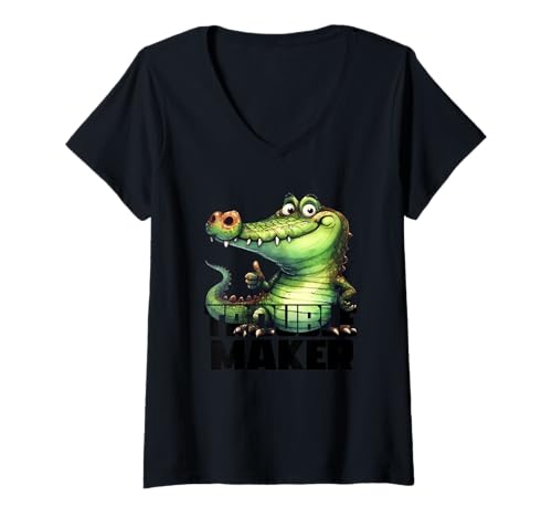 Damen Cooles Krokodil, Alligator-Vibes – Schnitttier – Trouble Maker T-Shirt mit V-Ausschnitt Damen Cooles Krokodil, Alligator-Vibes – Schnitttier – Trouble Maker T-Shirt mit V-Ausschnitt von Funny Trouble Maker Alligator