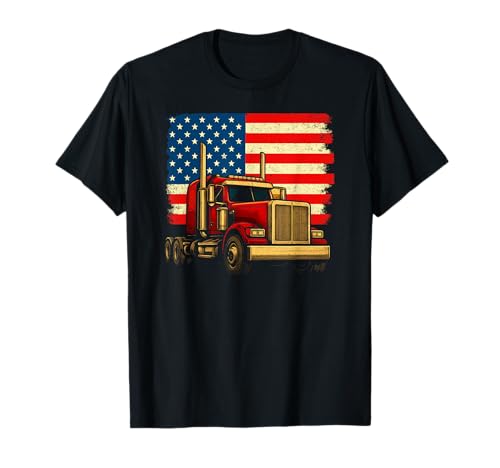 Cool Truck USA Flagge Trucker Fahrzeug LKW Fahrer Herren Damen T-Shirt von Funny Trucker Gifts Store Co.