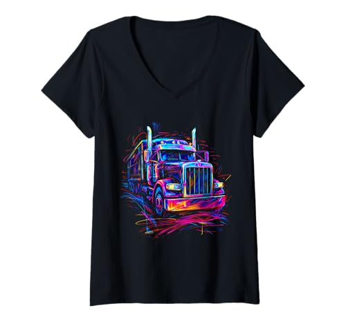 Damen Lkw-Fahrer 18-Wheeler-Trucker Sattelschlepperfahrer T-Shirt mit V-Ausschnitt Damen Lkw-Fahrer 18-Wheeler-Trucker Sattelschlepperfahrer T-Shirt mit V-Ausschnitt von Funny Trucker Gifts Store Co.