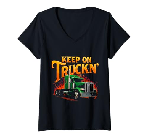 Damen Lustiger Trucker Truck Driver Keep On Trucking Dad Father Herren T-Shirt mit V-Ausschnitt Damen Lustiger Trucker Truck Driver Keep On Trucking Dad Father Herren T-Shirt mit V-Ausschnitt von Funny Truckers Truck Driver Dad Apparel Co.
