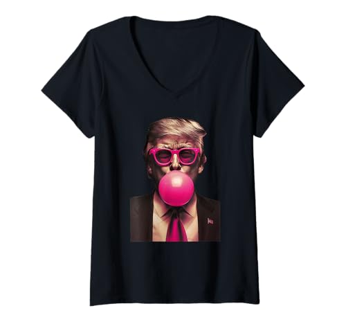Damen Trump Bubble Gum Lustig T-Shirt mit V-Ausschnitt Damen Trump Bubble Gum Lustig T-Shirt mit V-Ausschnitt von Funny Trump Pink Miss Me Yet, Trump 2024