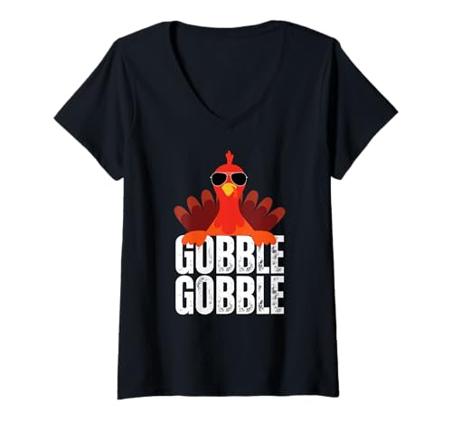 Damen Lustiger Leckerbissen, Truthahn-Pilger, Erntedankfest T-Shirt mit V-Ausschnitt Damen Lustiger Leckerbissen, Truthahn-Pilger, Erntedankfest T-Shirt mit V-Ausschnitt von Funny Turkey Day Gobble Wobble