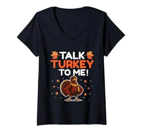 Damen Sprich die Türkei mit Mir Lustiges Herbst-Familienfest zum Erntedankfest T-Shirt mit V-Ausschnitt von Funny Turkey Family Thanksgiving Apparel By Mj