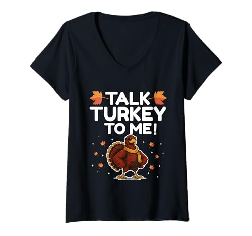 Damen Sprich die Türkei mit Mir Lustiges Herbst-Familienfest zum Erntedankfest T-Shirt mit V-Ausschnitt von Funny Turkey Thanksgiving Family Apparel By Mj