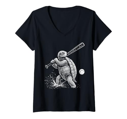 Damen Schildkröte Baseball Sport Reptilienliebhaber T-Shirt mit V-Ausschnitt Damen Schildkröte Baseball Sport Reptilienliebhaber T-Shirt mit V-Ausschnitt von Funny Turtle Baseball Player Reptile Designs