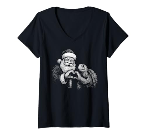Damen Schildkröte Weihnachtsmann Herzform Weihnachten Reptilienliebhaber T-Shirt mit V-Ausschnitt Damen Schildkröte Weihnachtsmann Herzform Weihnachten Reptilienliebhaber T-Shirt mit V-Ausschnitt von Funny Turtle Holiday Reptile Designs