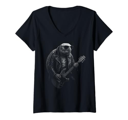 Damen Schildkröte spielt Gitarre Rockmusik Reptilienliebhaber T-Shirt mit V-Ausschnitt Damen Schildkröte spielt Gitarre Rockmusik Reptilienliebhaber T-Shirt mit V-Ausschnitt von Funny Turtle Rock And Roll Reptile Designs