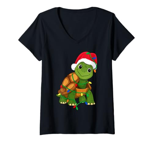 Damen Schildkröte Weihnachtsbaum Lichter Urlaub Reptilien Liebhaber T-Shirt mit V-Ausschnitt Damen Schildkröte Weihnachtsbaum Lichter Urlaub Reptilien Liebhaber T-Shirt mit V-Ausschnitt von Funny Turtle Xmas Tree Reptile Designs