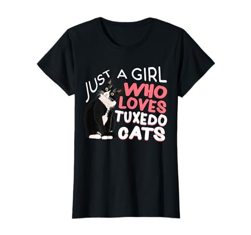 Just A Girl Who Loves Smoking Cats Funny Bicolor Cats Pyjama T-Shirt von Funny Tuxedo Cats Cute Just A Girl Tee For Girls