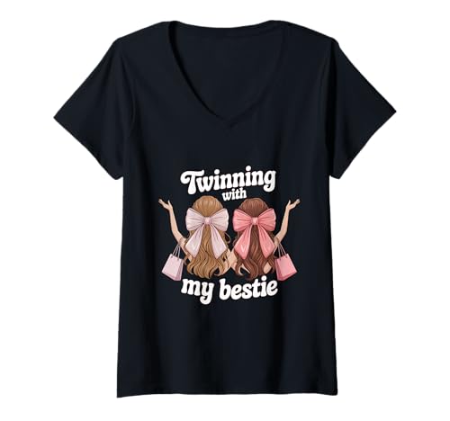 Damen Freunde, die Sich mit Meinen besten Twin Matching Twins Friends zusammenschließen T-Shirt mit V-Ausschnitt Damen Freunde, die Sich mit Meinen besten Twin Matching Twins Friends zusammenschließen T-Shirt mit V-Ausschnitt von Funny Twins Day Matching Twins Friends
