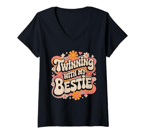 Damen Freunde, die Sich mit Meinen besten Twin Matching Twins Friends zusammenschließen T-Shirt mit V-Ausschnitt Damen Freunde, die Sich mit Meinen besten Twin Matching Twins Friends zusammenschließen T-Shirt mit V-Ausschnitt von Funny Twins Day Matching Twins Friends