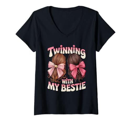 Damen Partnerschaft mit Meinen besten Zwillingen und Freunden Twin Matching T-Shirt mit V-Ausschnitt Damen Partnerschaft mit Meinen besten Zwillingen und Freunden Twin Matching T-Shirt mit V-Ausschnitt von Funny Twins Day Matching Twins Friends