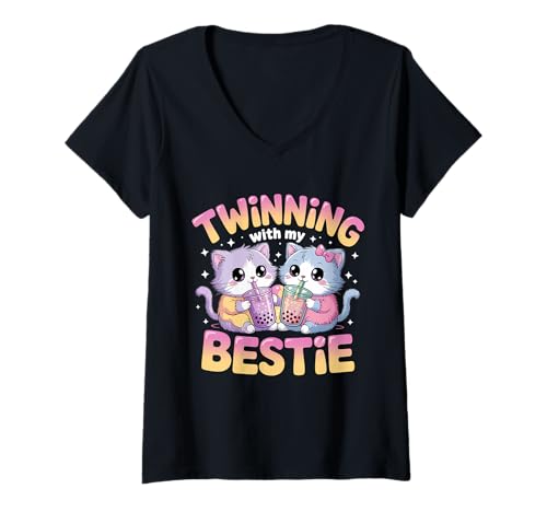 Damen Partnerschaft mit Meinen besten Zwillingen und Freunden Twin Matching T-Shirt mit V-Ausschnitt Damen Partnerschaft mit Meinen besten Zwillingen und Freunden Twin Matching T-Shirt mit V-Ausschnitt von Funny Twins Day Matching Twins Friends