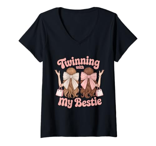 Damen Partnerschaft mit Meinen besten Zwillingen und Freunden Twin Matching T-Shirt mit V-Ausschnitt Damen Partnerschaft mit Meinen besten Zwillingen und Freunden Twin Matching T-Shirt mit V-Ausschnitt von Funny Twins Day Matching Twins Friends