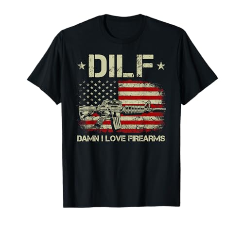 Herren Gun Amerikanische Flagge DILF – Damn I Love Firearms T-Shirt von Funny USA Flag Damn I Love Firearms TCTees