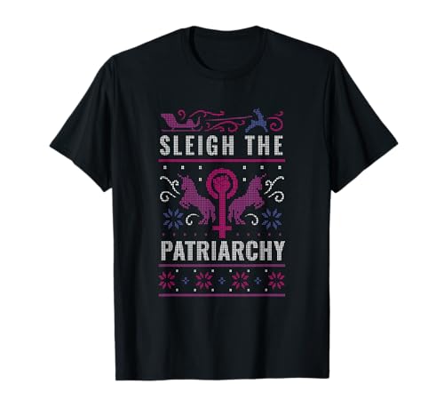 Funny Ugly Christmas Apparel & Accessories - Feministisches Weihnachten Sleigh Patriarchy Ugly Christmas T-Shirt - Damen - Unisex-Erwachsene - Kurzarm - T-Shirt - Schwarz - S von Funny Ugly Christmas Apparel & Accessories