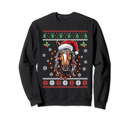 Weihnachtspullover mit Pferd, Pony, für Erwachsene und Kinder Sweatshirt von Funny Ugly Christmas Sweater Horse