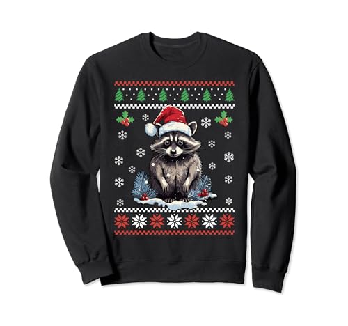 Funny Ugly Christmas Sweater Raccoon Hässlicher Weihnachtspullover Xmas für Erwachsene Kinder Sweatshirt Schwarz S EU von Funny Ugly Christmas Sweater Raccoon