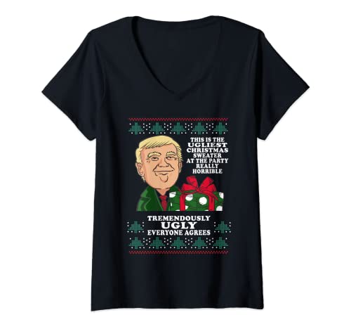 Damen Donald Trump Hässlicher Weihnachtspullover Unglaublich hässlich Lustig T-Shirt mit V-Ausschnitt Damen Donald Trump Hässlicher Weihnachtspullover Unglaublich hässlich Lustig T-Shirt mit V-Ausschnitt von Funny Ugly Christmas Sweater Trump Christmas