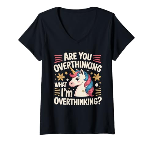 Damen Überdenkst du, was ich überdenke? T-Shirt mit V-Ausschnitt Damen Überdenkst du, was ich überdenke? T-Shirt mit V-Ausschnitt von Funny Unicorn Apparel For Men Women Overthinke
