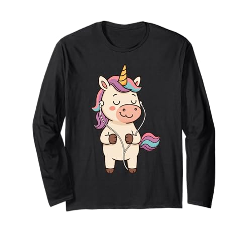 Einhorn Hören Musik Jungen Mädchen Männer Frauen Kinder Erwachsene Langarmshirt von Funny Unicorn Listening To Music Rainbow Shop