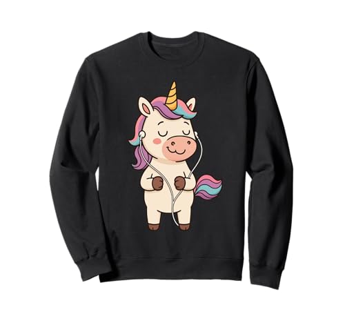 Einhorn Hören Musik Jungen Mädchen Männer Frauen Kinder Erwachsene Sweatshirt von Funny Unicorn Listening To Music Rainbow Shop