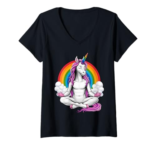 Damen Einhorn Zen Yoga Meditation Spirituell Regenbogen Magisch T-Shirt mit V-Ausschnitt Damen Einhorn Zen Yoga Meditation Spirituell Regenbogen Magisch T-Shirt mit V-Ausschnitt von Funny Unicorn Magical Rainbow