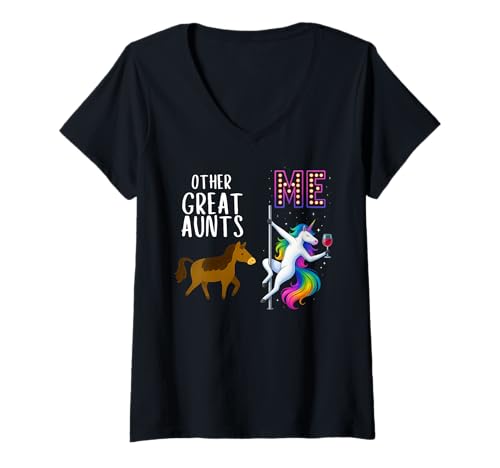 Damen Andere tolle Aunts Me Unicorn Pole Wine Fun T-Shirt mit V-Ausschnitt Damen Andere tolle Aunts Me Unicorn Pole Wine Fun T-Shirt mit V-Ausschnitt von Funny Unicorn Rainbow Teez