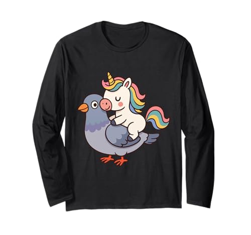 Einhorn reitet eine Taube Jungen Mädchen Männer Frauen Kinder Erwachsene Langarmshirt von Funny Unicorn Riding A Pigeon Rainbow Shop