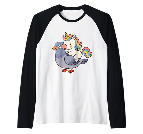 Einhorn reitet eine Taube Jungen Mädchen Männer Frauen Kinder Erwachsene Raglan von Funny Unicorn Riding A Pigeon Rainbow Shop