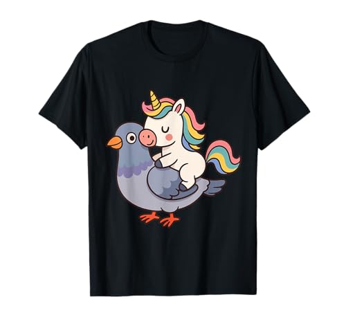 Einhorn reitet eine Taube Jungen Mädchen Männer Frauen Kinder Erwachsene T-Shirt von Funny Unicorn Riding A Pigeon Rainbow Shop