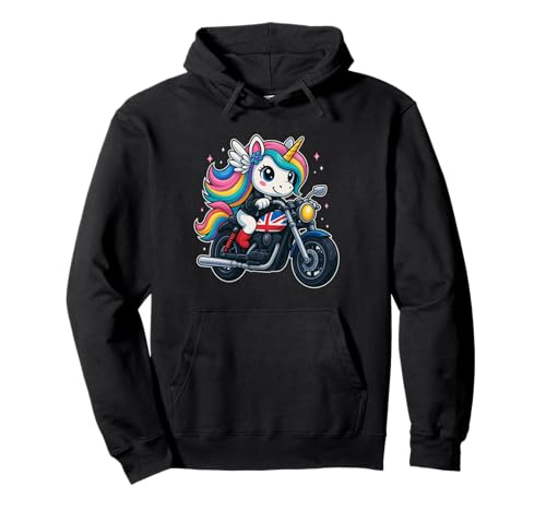Unicorn Riding UK Motorrad Jungen Mädchen Männer Frauen Kinder Teenager Pullover Hoodie von Funny Unicorn Riding UK Motorcycle Rainbow Shop