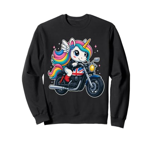Unicorn Riding UK Motorrad Jungen Mädchen Männer Frauen Kinder Teenager Sweatshirt von Funny Unicorn Riding UK Motorcycle Rainbow Shop
