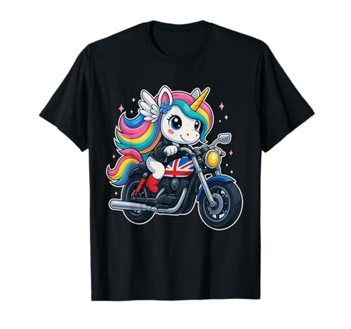Unicorn Riding UK Motorrad Jungen Mädchen Männer Frauen Kinder Teenager T-Shirt von Funny Unicorn Riding UK Motorcycle Rainbow Shop