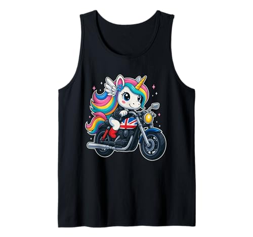 Unicorn Riding UK Motorrad Jungen Mädchen Männer Frauen Kinder Teenager Tank Top von Funny Unicorn Riding UK Motorcycle Rainbow Shop