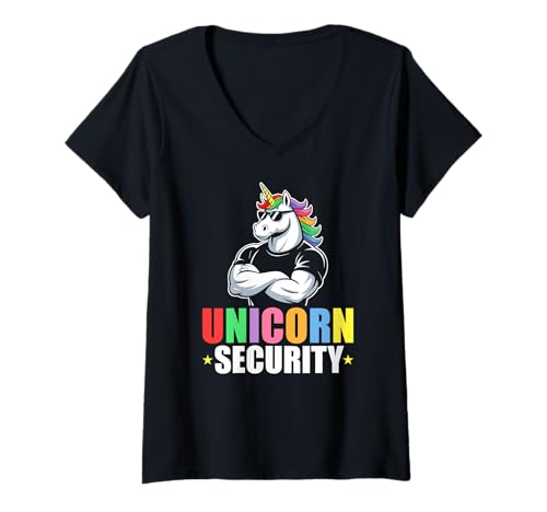 Damen Einhorn Security Protection Squad Einhorn Security Kostüm T-Shirt mit V-Ausschnitt Damen Einhorn Security Protection Squad Einhorn Security Kostüm T-Shirt mit V-Ausschnitt von Funny Unicorn Security Costume