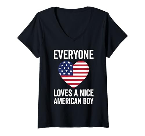 Damen USA-Flagge – Everyone Loves A Nice American Boy T-Shirt mit V-Ausschnitt von Funny United States Flag Gift for American Men