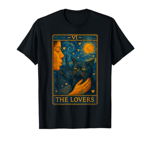 Halloween Katze Mama Tarotkarte The Lovers – Schwarze Katze Besitzer T-Shirt von Funny Van Gogh Art Kitty Pet Cats Owner Witch Moms