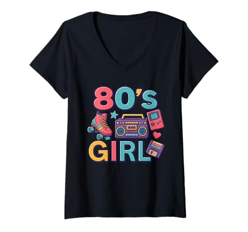 Damen 80er Jahre Girl Sweet Memories Throwback 80er Jahre Fun Vibe T-Shirt mit V-Ausschnitt Damen 80er Jahre Girl Sweet Memories Throwback 80er Jahre Fun Vibe T-Shirt mit V-Ausschnitt von Funny Van Gogh Inspired T-Rex Graphic