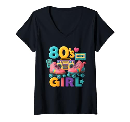 Damen 80er Jahre Mädchen Throwback Fun Times 80's Vibes Sweet Memories T-Shirt mit V-Ausschnitt Damen 80er Jahre Mädchen Throwback Fun Times 80's Vibes Sweet Memories T-Shirt mit V-Ausschnitt von Funny Van Gogh Inspired T-Rex Graphic