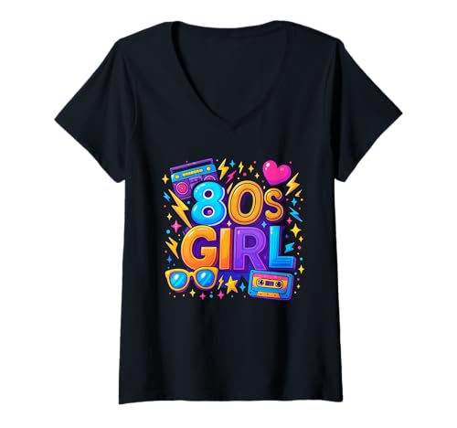Damen Retro 80er Jahre Girl Sweet Old School Throwback 80's Vibe T-Shirt mit V-Ausschnitt Damen Retro 80er Jahre Girl Sweet Old School Throwback 80's Vibe T-Shirt mit V-Ausschnitt von Funny Van Gogh Inspired T-Rex Graphic