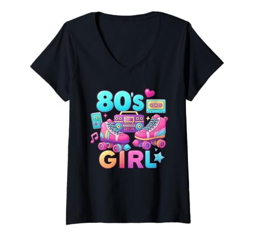 Damen Retro 80er Jahre Mädchen Classic Throwback 80er Jahre Sweet Memories Vibe T-Shirt mit V-Ausschnitt Damen Retro 80er Jahre Mädchen Classic Throwback 80er Jahre Sweet Memories Vibe T-Shirt mit V-Ausschnitt von Funny Van Gogh Inspired T-Rex Graphic