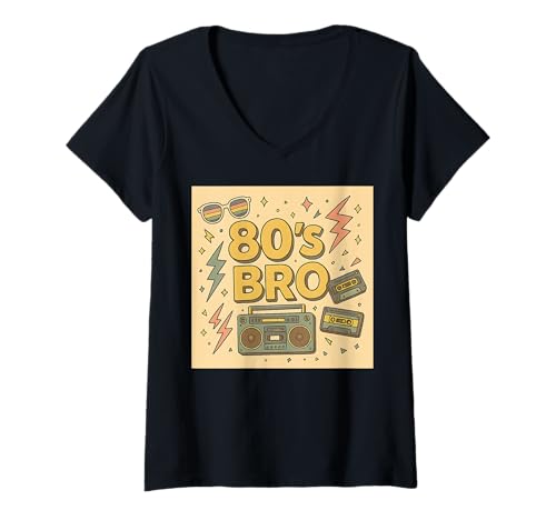 Damen Retro-Look im Retro-Look von Bro-Fun Times, 80er-Jahre-Design T-Shirt mit V-Ausschnitt Damen Retro-Look im Retro-Look von Bro-Fun Times, 80er-Jahre-Design T-Shirt mit V-Ausschnitt von Funny Van Gogh Inspired T-Rex Graphic