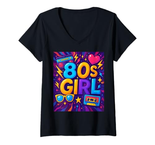 Damen Retro-Stil 80er Jahre Girl Memory Lane Throwback 80er Jahre Vibes T-Shirt mit V-Ausschnitt Damen Retro-Stil 80er Jahre Girl Memory Lane Throwback 80er Jahre Vibes T-Shirt mit V-Ausschnitt von Funny Van Gogh Inspired T-Rex Graphic