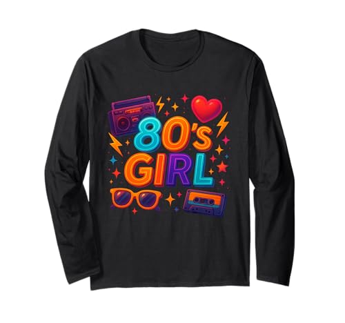 Retro 80er Jahre Mädchen Classic Old School Throwback 80er Jahre Vibe Langarmshirt von Funny Van Gogh Inspired T-Rex Graphic